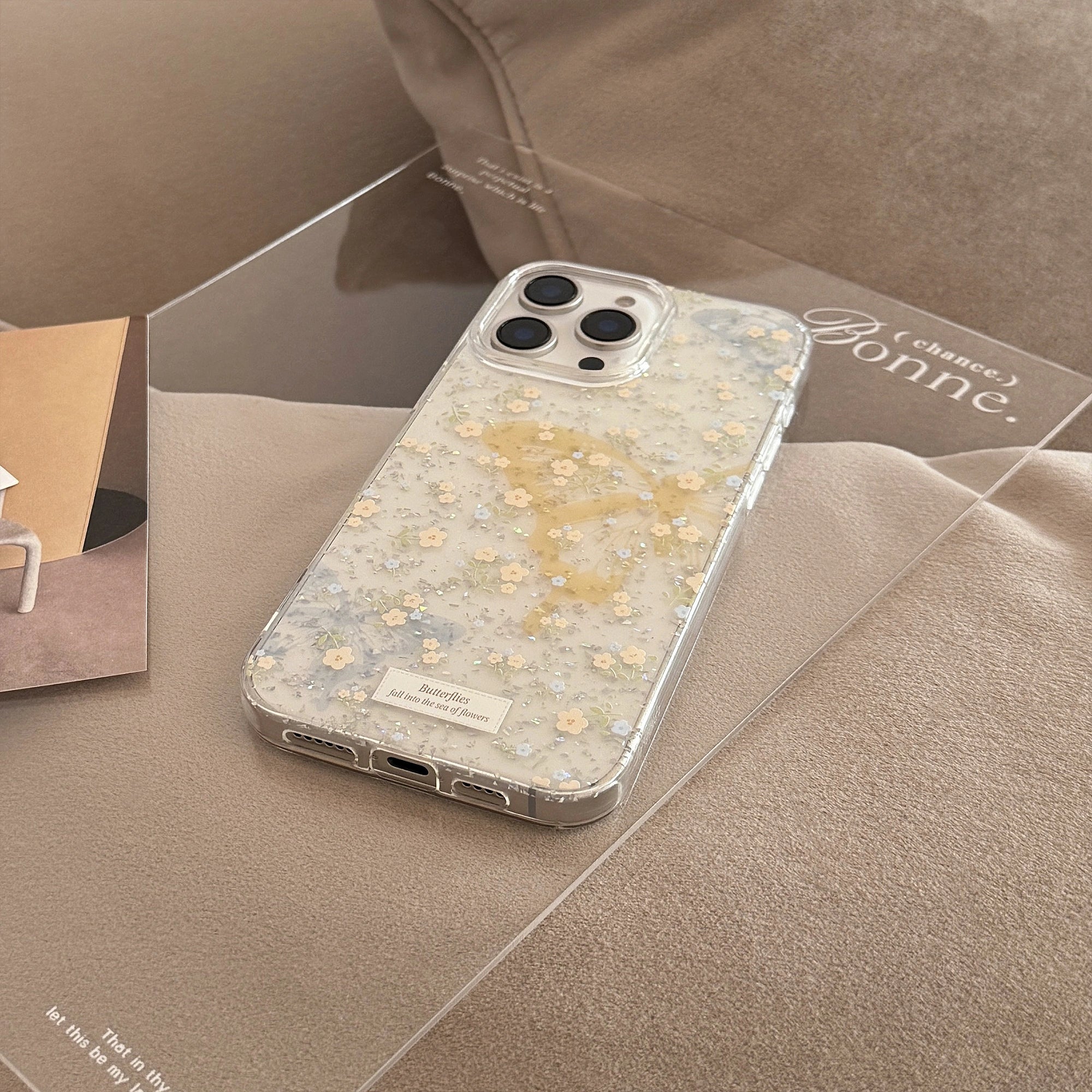 Yellow Butterflies & Blue Florals - iPhone Case